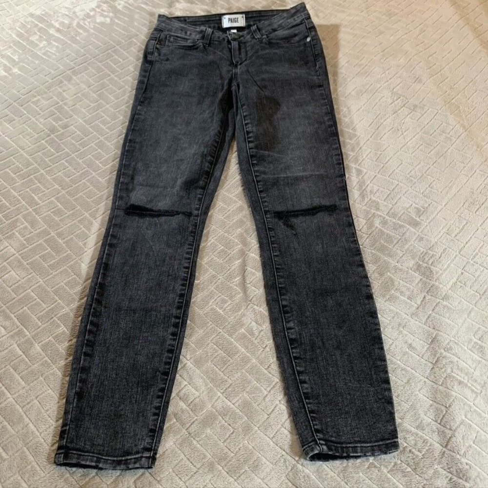Paige Womens 26 Denim Jeans Black Acid Wash Verdugo Skinny Ankle Distressed